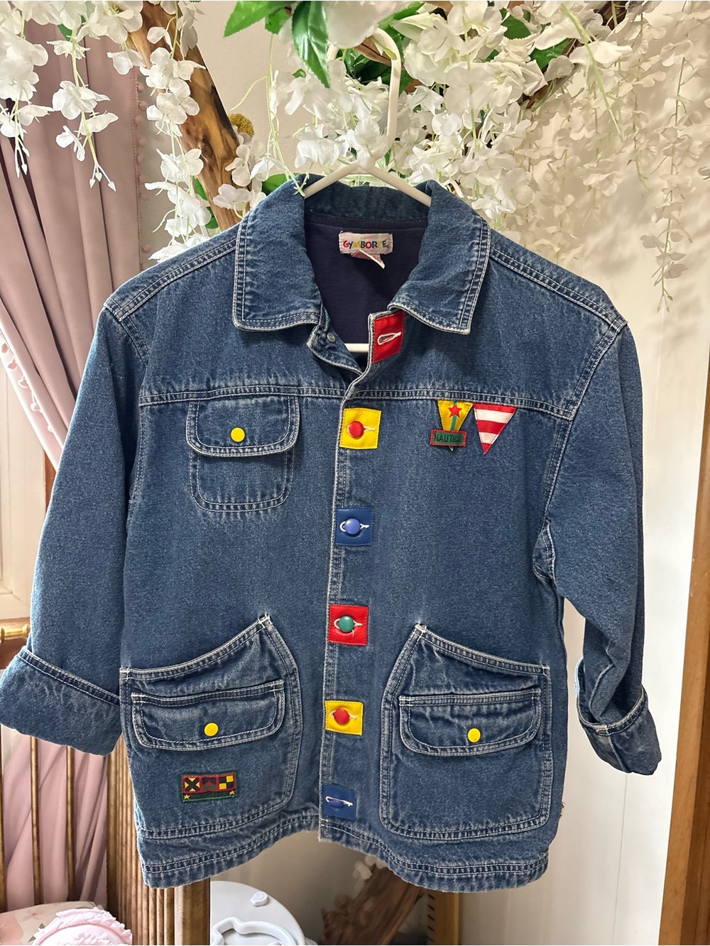 Gymboree Vintage Blue Denim Jacket with Colorful Patch & Button Details
